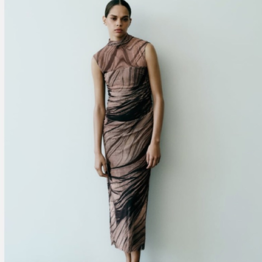 Zara print dress with tulle